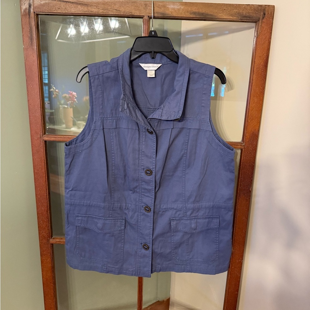 Christopher & Banks Women’s Steel Blue Vest Large Oversized Utility Sleeveless